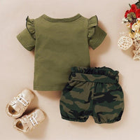 ”Daddys Girl“ Ruffle Shoulder Top With Camouflage Shorts Baby Set - 4 Seasons Family